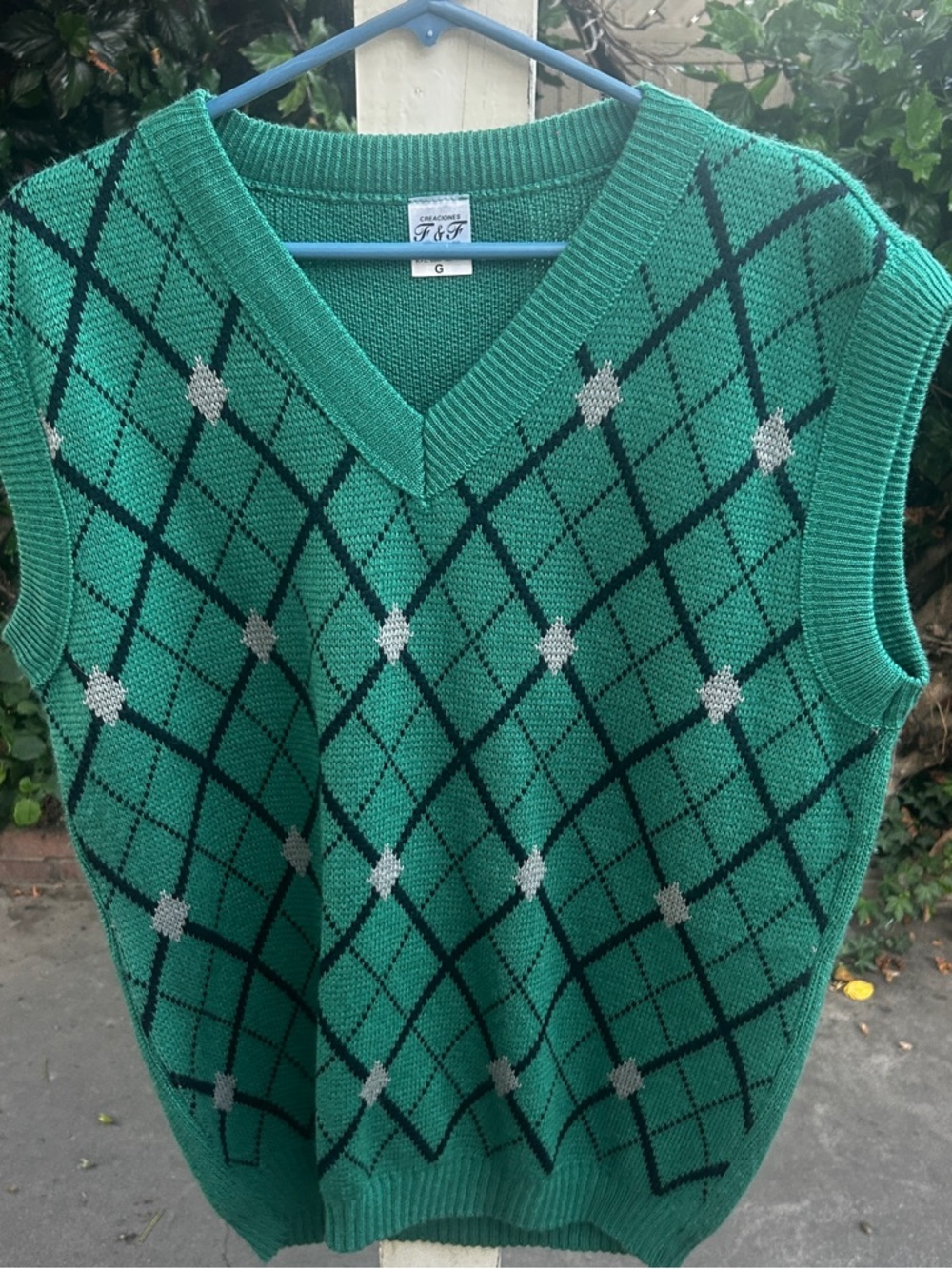 Green Argyle Knit V-Neck Sweater Vest